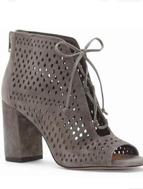 Arturo Chiang Lace-Up Mary Janes Perforated Suede Block Heel Bootie Size 6